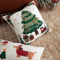 Housse de coussin décorative en velours brodé, motif chien mignon et bonhomme de neige, pour fêtes et festivals, lavable en machine