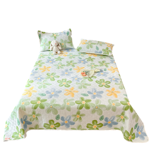 Cotton Quilted Bed Sheet <b>Set</b> Floral Pattern Non-Slip Three Piece All Season Home Use - Product Image 2