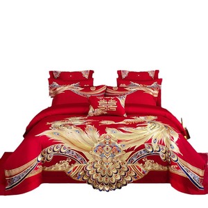 Wedding Four Piece Bedding Set Pure Cotton Red Dragon Phoenix Embroidered Chinese Style Duvet <b>Cover</b> Sheet Pillowcase Set - Product Image 5