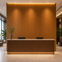 Panneau mural rainuré WYRAX WPC 195x14mm en bois de teck, panneau mural intérieur rainuré, comptoir de vente au détail, couloir d'hôtel, projet commercial