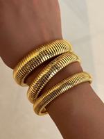 Bracelet jonc personnalisé en acier inoxydable plaqué or 18 carats, style vintage élastique, poli, pour homme et femme, bijoux féminins découpés