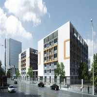 Bâtiment commercial modulaire préfabriqué à plusieurs étages en structure légère en acier, de style industriel moderne, pour bureaux et appartements