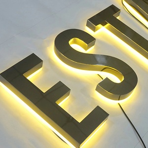 Letrero <span class=keywords><strong>de</strong></span> letras LED con retroiluminación azul y dorada para interiores con letras <span class=keywords><strong>de</strong></span> canal <span class=keywords><strong>de</strong></span> tienda personalizado - Product Image 1