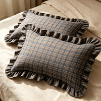 Housse de coussin à volants à carreaux bleus et marron, style vintage, pour décoration rustique de la maison