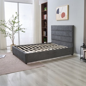 <span class=keywords><strong>Lit</strong></span> plateforme <span class=keywords><strong>double</strong></span> style minimaliste capitonné avec rangement et sommier à lattes en bois – Mobilier de chambre - Product Image 5