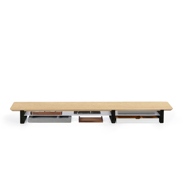 SAMDI Extendable Wooden Monitor Stand for Home Office and Studio Desk Heighten Computer Stand with Drawer