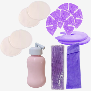 Kit Esencial Posparto: Almohadillas de Lactancia Reutilizables de Algodón Ecológico, Botella Perineal Retráctil, Almohadillas de Gel Perineal, Funda de Gel Frío/Caliente - Product Image 1