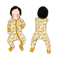 Haute qualité décontracté mignon Style personnalisé imprimé ODM enfants bébé bambou Spandex à manches longues Convertible fermeture éclair barboteuse