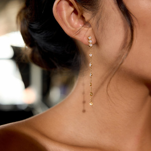 <b>Tassel</b> Drop <b>Earrings</b> 18K Stainless Steel Zircon Geometric Design Everyday Wear Prong Setting Line Pattern - Product Image 4