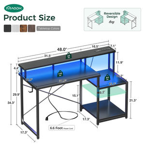 Escritorio de madera con luces LED RGB ajustables personalizadas, <span class=keywords><strong>Mesa</strong></span> de ordenador para jugadores de <span class=keywords><strong>PC</strong></span>, <span class=keywords><strong>mesa</strong></span> de ordenador con portavasos de superficie de carbono - Product Image 3