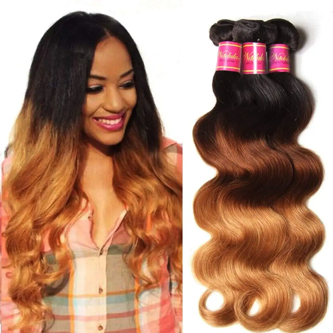 Brazilian 3 Tone Ombre Color 1B/4/27# Body Wave Hair 3 Bundles Cheap Brazilian Virgin Human Hair Weave Extensions Natural Color