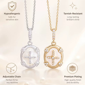 Toptan Altın Kaplama Mikro Kübik Zirkon Çapraz Kolye Paslanmaz Çelik Kabuk Şeklinde Tılsımlı Kolye Takı - Product Image 2