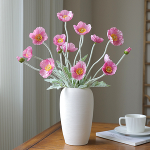 Fiore di Papavero Artificiale a 4 Teste con Stelo Floccato per Decorazioni Casa, Eventi, Matrimoni e Composizioni Floreali - Product Image 2