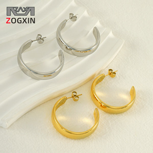 ZOGXIN C-Shaped Hoop Earrings Gold And Silver 18K Stainless Steel Women Fashion Jewelry - Product Image 1