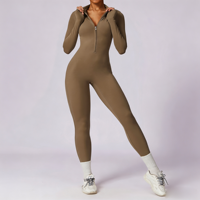 Combinaison de sport pour femme GH avec logo personnalisé, manches longues, fermeture éclair, coupe ajustée, haute intensité, gym, fitness, yoga