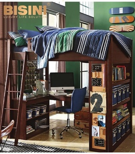 Di Colore bianco Per Bambini In Legno <span class=keywords><strong>Letto</strong></span> A Castello <span class=keywords><strong>Con</strong></span> Scrivania E Libreria - Product Image 2