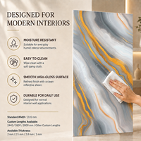 Panneau mural en PVC effet marbre gris or agate MORLENX, haute brillance, imperméable, pour murs décoratifs d'hôtel
