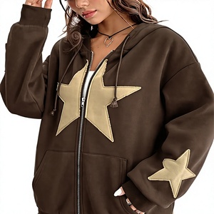 Oversized <b>Plus</b> <b>Size</b> Women's Hooded Fleece Waterproof Sweatshirt Gold Star Applique Front Sleeve Design Autumn Eco-Friendly - Product Image 1