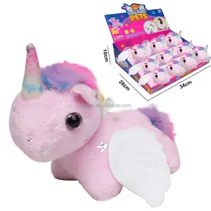 Wholesale Cheap Mini Plush Pink Horse with Wing Toys Animal Stuffed Accessories Wagging Tail with BB Sound