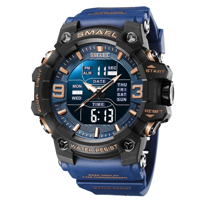 Dual Movement Analog-Digital Luminous Eco-Friendly Auto Date 5BAR Water Resistant Plastic Men's Sport Chronograph Watch Latest