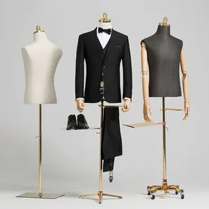 XINJI Üst Sınıf Moda Altın metal taban Mankenler Yarım Vücut takım elbise Mankeni Manken Elbiseler