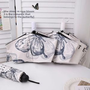Paraguas Doble Uso para Mujer, Automático, Portátil, para Sol y Lluvia, Diseño de Mariposa Estilo Chino, con Protección UV - Product Image 3