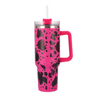 Vaso Térmico de Acero Inoxidable de 40oz con Asa, Diseño de Vaca y Leopardo, para Coche, con Pajita, para Bebidas Frías, 12-24h