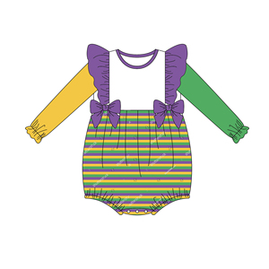 Mardi Gras March Strisce con arco <span class=keywords><strong>per</strong></span> bambine abiti da bambina con logo personalizzato e <span class=keywords><strong>nome</strong></span> di cotone vestito da bambina - Product Image 4