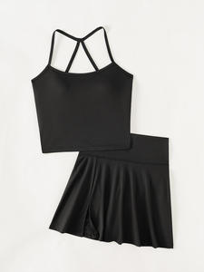 Neues Sommer-Damen-Set mit einfarbigem Trägerkleid, feuchtigkeitsableitendem Fitness-Slimming-Tennisrock - Product Image 5