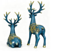 Estatua de Pareja de Ciervos de FRP con Acabado Azul Dorado, Escultura de Alce de Resina, Decoración para Hogar, Villa o Jardín, Adorno Animal