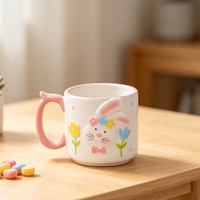 Tasse à café/thé en céramique 3D Redeco motif grenouille et lapin, motif floral, cadeau, vente en gros, logo personnalisé, collection Printemps