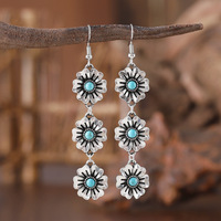 Anting-anting gantung kecil bergaya bohemian bunga pirus, anting-anting gantung bunga barat yang halus