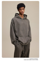 Sweat-shirt à capuche ample et surdimensionné, design tendance, 100% coton lourd 480G, effet délavé vintage, pour hommes