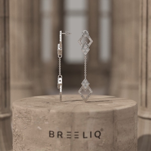 Boucles d'oreilles pendantes BREELIQ en or jaune 14 carats avec breloque ronde, diamant rond taille brillant 0,22 carat VVS2 couleur G, pour anniversaire - Product Image 6