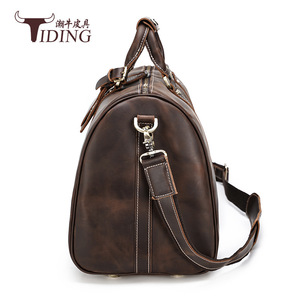 Bolso de viaje de cuero Crazy Horse para hombre de Tiding, gran capacidad, 56-75L, color sólido, para viajes de ocio. - Product Image 3