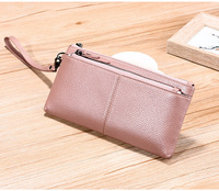 Dompet panjang kulit sapi asli tahan lama wanita, dompet panjang mode Retro kulit sapi kapasitas besar klip uang ritsleting gelang anti-maling