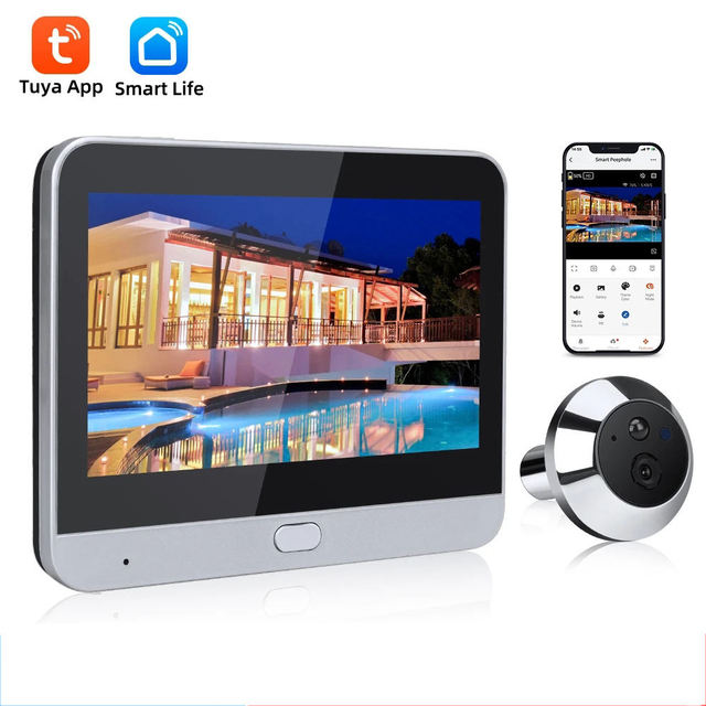 4.3 Inch WIFI Tuya  APP  Door Viewer Peephole Camera  with PIR Human Motion  Detection for Apartment Home Security
