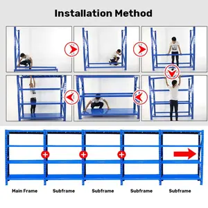 Rak penyimpanan tugas berat rakitan kustom 300 Kg hitam rak penyimpanan gudang 4 tingkat untuk rak logam Supermarket
