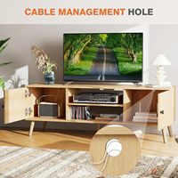 Console multimédia avec 2 portes, rangement ouvert, étagère réglable sur 3 niveaux, finition bois clair