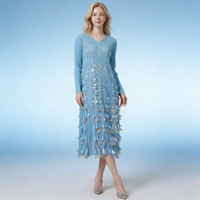 Robe longue plissée élégante Miyake 2026, nouvelle collection, avec décoration florale 3D dorée, taille naturelle, coupe ajustée, grandes tailles pour femmes