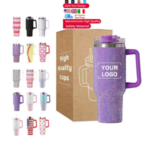 12 Colors Christmas Gifts Hot Pink Bling Rhinestone 40oz Tumblers Christmas <b>Cup</b> Coffee Travel Mugs with Handle - Product Image 1