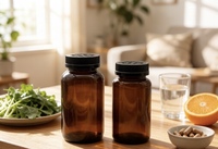 Flacon à large ouverture en verre ambré Sishang, bocal de stockage opaque scellé, capsule marron 100ml/200ml, médicament, complément alimentaire
