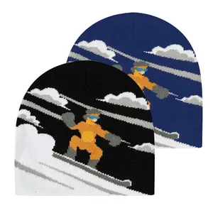 Berretti personalizzati in acrilico con stampa All Over berretto grafico Jacquard Ski Winter Slouchy Hat Beanie