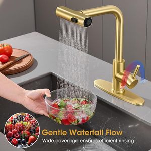 <span class=keywords><strong>Grifo</strong></span> <span class=keywords><strong>de</strong></span> <span class=keywords><strong>Cocina</strong></span> Extraíble en Acero Inoxidable 304 con Acabado Dorado Cepillado, Monomando, 360° ° <span class=keywords><strong>Grifo</strong></span> <span class=keywords><strong>de</strong></span> <span class=keywords><strong>Cocina</strong></span> con 3 Funciones Tipo Cascada - Product Image 2