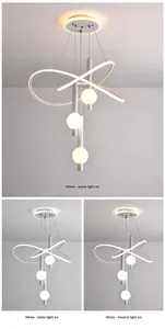 Lampes suspendues pour décor à la maison Restaurant Creative Nordic Living Room Glossy LED Pendant Chandelier - Product Image 5