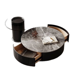Italian Style Round Slab Coffee Table Modern Black Living Room Minimalist Light Luxury High End Tea Table With Storage - Product Image 4