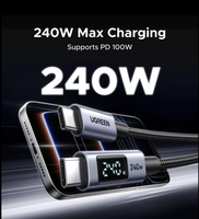 Câble USB-C UGREEN 240W MAX, charge super rapide, affichage numérique intelligent, transmission efficace à double canal, design durable
