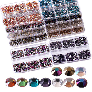 Kit de strass 3D en verre Lan Guang pour nail art, ensemble de cristaux ronds à dos plat, non thermocollants, breloques brillantes pour ongles - Product Image 1