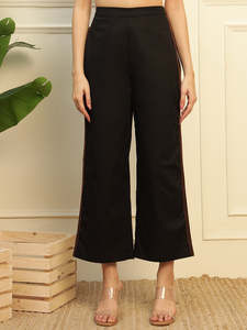 Deebaco Women's Black Solid Short Sleeveless V-Neck <b>Blazer</b> Wide Leg Trousers Two Piece Cotton Summer Western Outfit - Product Image 6