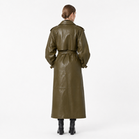 Trench-coat long en peau de mouton vert olive pour femme, avec ceinture, revers, rabat coupe-vent, manches lanternes, ceinture à nouer, coupe-vent toutes saisons, personnalisé